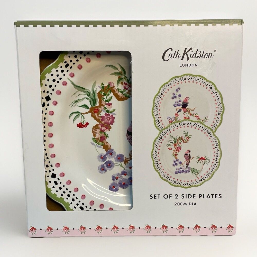 Cath Kidston London Desert Side Plate Set (2) Spring Birds 20cm (7.87”) New